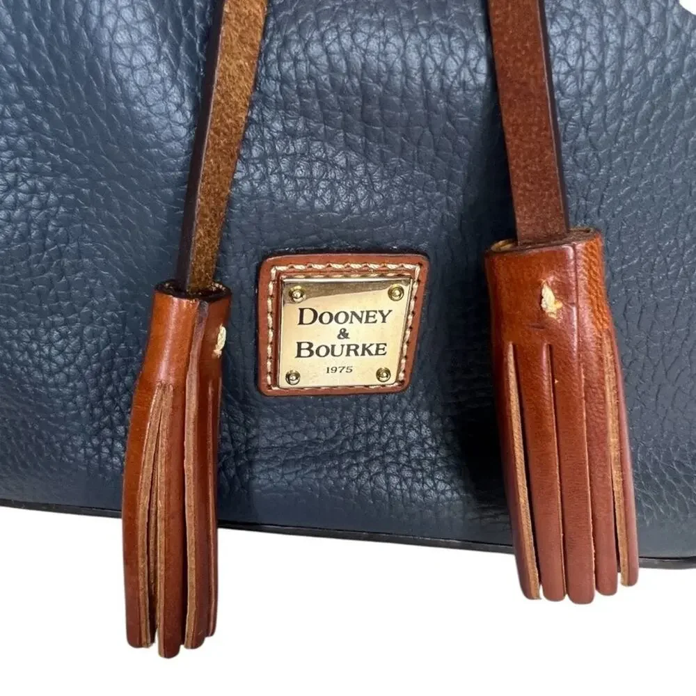 Dooney & Bourke Drawstring Bucket Bag Navy Pebble Leather Tassel Closure - Picture 3 of 16